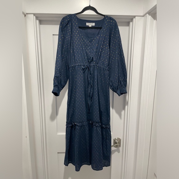 NWOT Med India Collection Emerson Fry woman’s dress Navy Gold cotton - Picture 3 of 5
